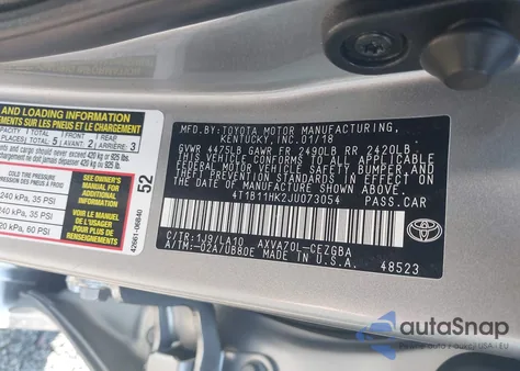 2018 Toyota Camry Xle from USA, damaged, VIN 4T1B11HK2JU073054